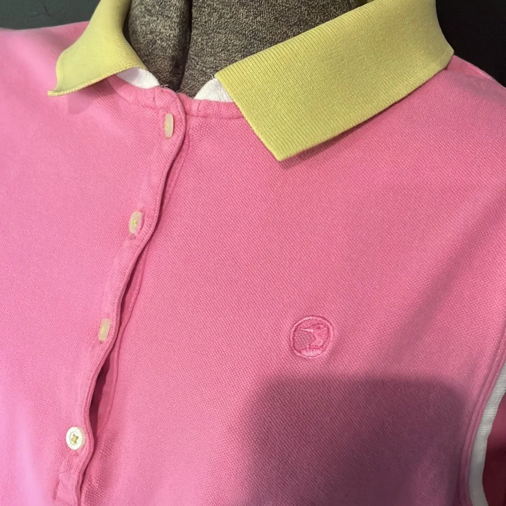 2000s Duck Head Pink Golf Shirt with Yellow Collar XL - Picture 5 of 12